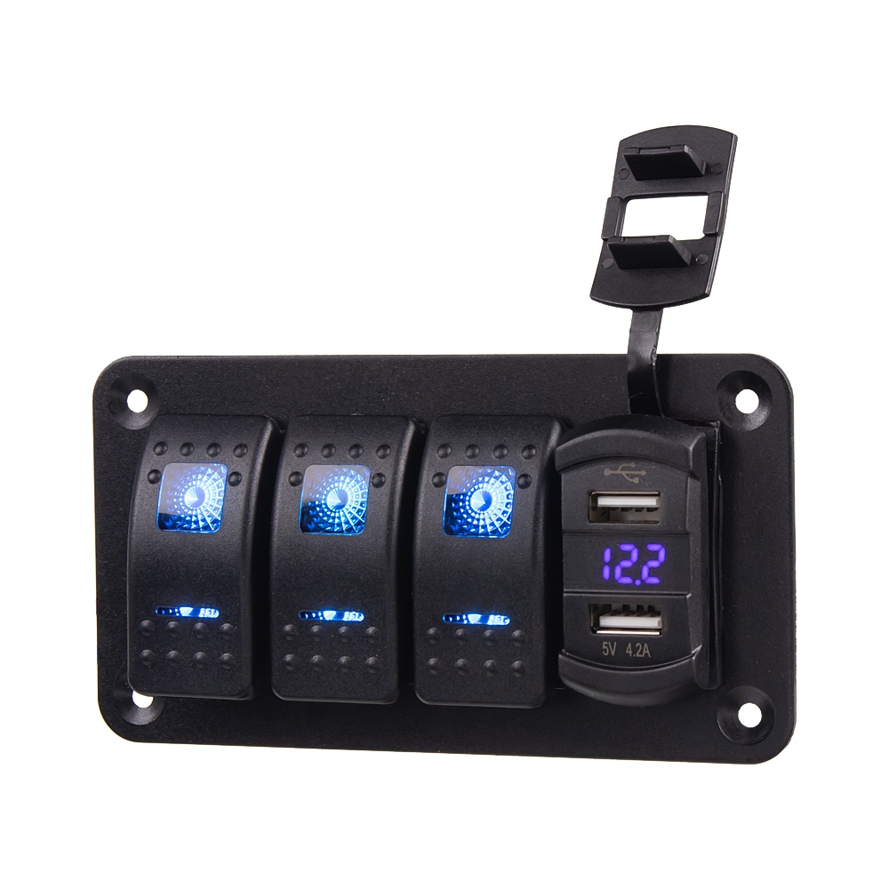 Panel s 3x spínači Rocker + 2x USB 12/24V (47155)