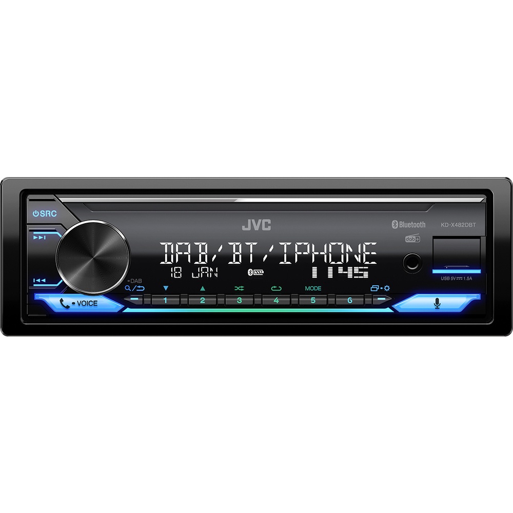 JVC KD-X482DBT DAB+ / FM autorádio bez mechaniky/Bluetooth/USB/AUX/odním.panel/multicolor (KD-X482DBT)