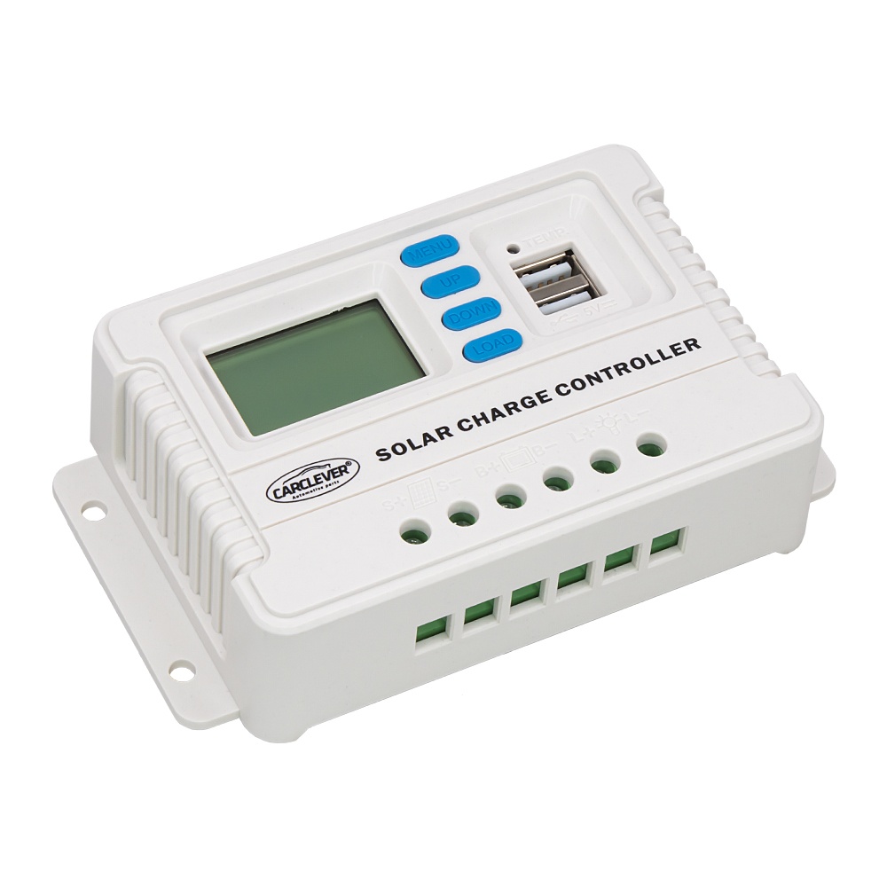 CARCLEVER Solární regulátor nabíjení 12V/24V, 20A s LCD, USB (34405)