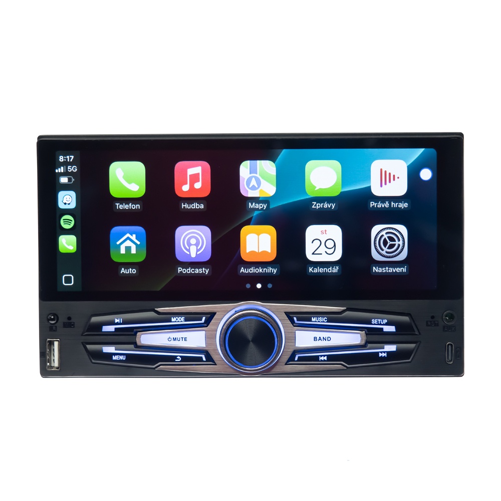 CARCLEVER 1DIN autorádio s 6,8 LCD/3x USB/Blutooth/CarPlay/AndroidAuto/Mirrorlink (scc251cabt) NOVINKA